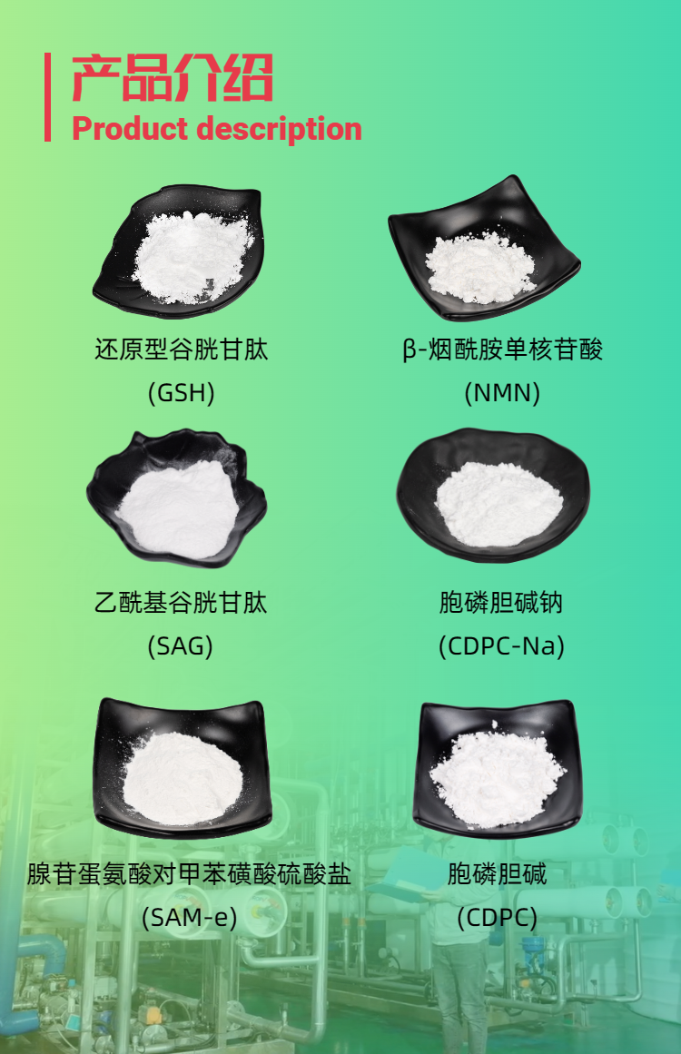 古特生物產(chǎn)品系列：還原型谷胱甘肽GSH、乙?；入赘孰腟AG、煙酰胺單核苷酸NMN、胞磷膽堿鈉CDPC-Na、腺苷蛋氨酸對甲苯磺酸硫酸鹽SAMe